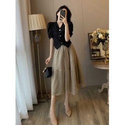 2024 New Black Slimming Two-Piece Set Coat and Skirt