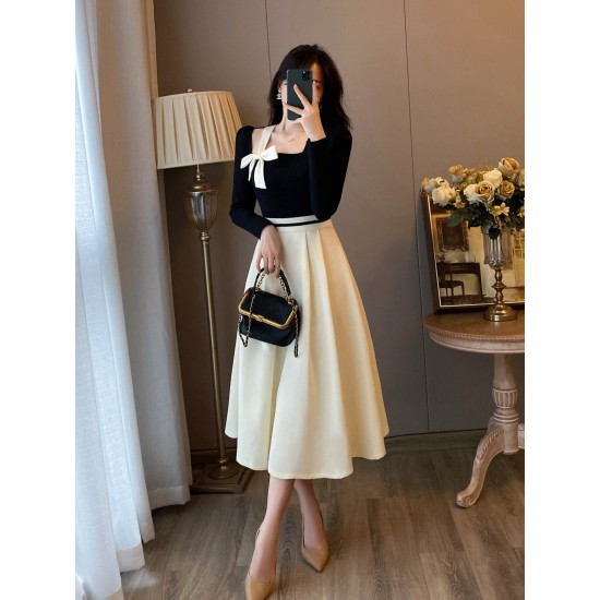 2024 New Long Dress with Black Jacket Set