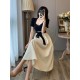 2024 new beige, black suit long skirt