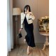 New Black Dress with White Coat Two-Piece Set