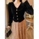 New style pink skirt suit, velvet black top