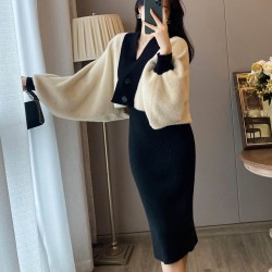 Womens two-piece suits Sweater coat knitted dress