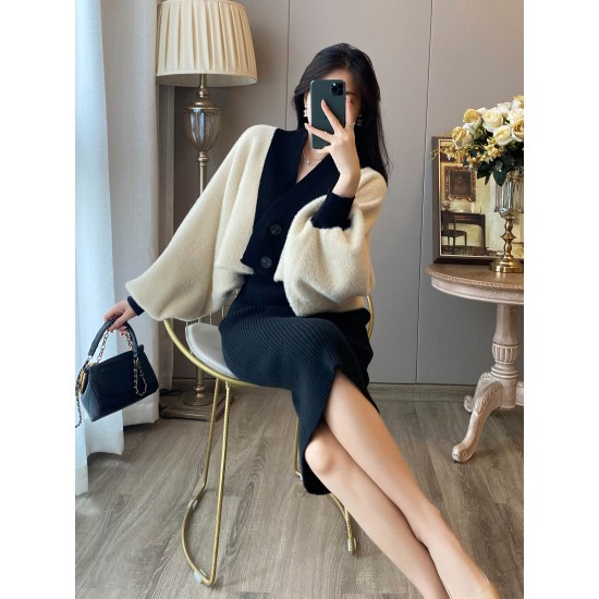 Womens two-piece suits Sweater coat knitted dress