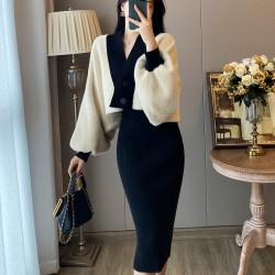 Womens two-piece suits Sweater coat knitted dress